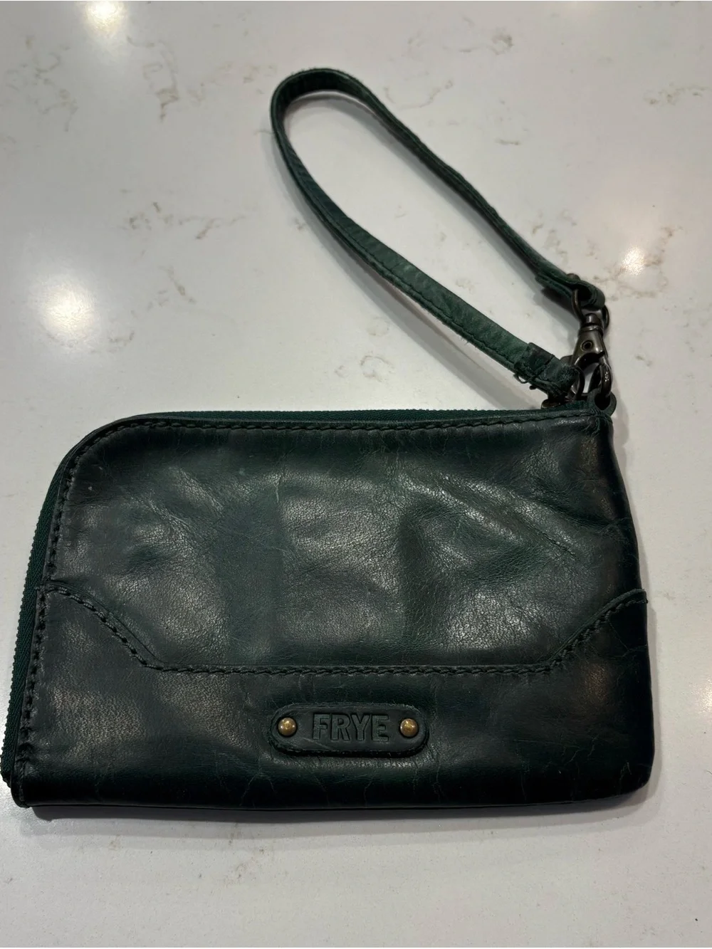 Frye Forest Green Leather Wristlet Clutch